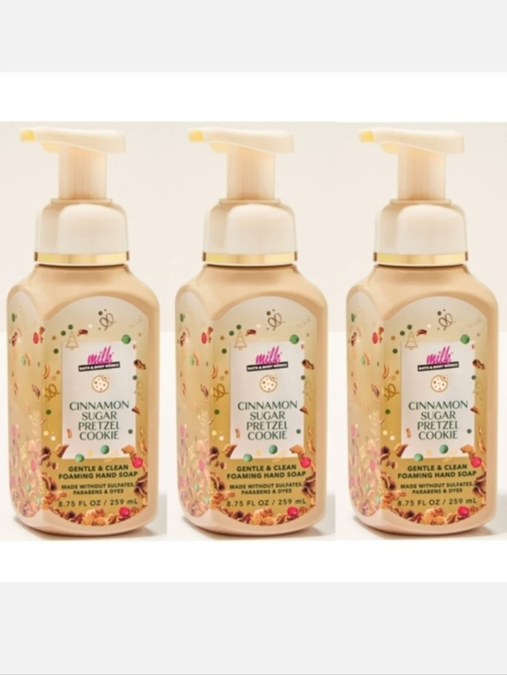 Bath Body Works Milk Bar Cinnamon Sugar Pretzel Cookie Hand Soap Set of 3 NEW